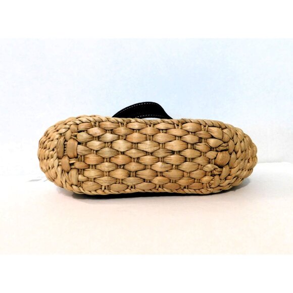 Randolph Duke The Look Straw Shoulder Bag Denim Belt Accents Blue Tan Purse - Picture 8 of 8